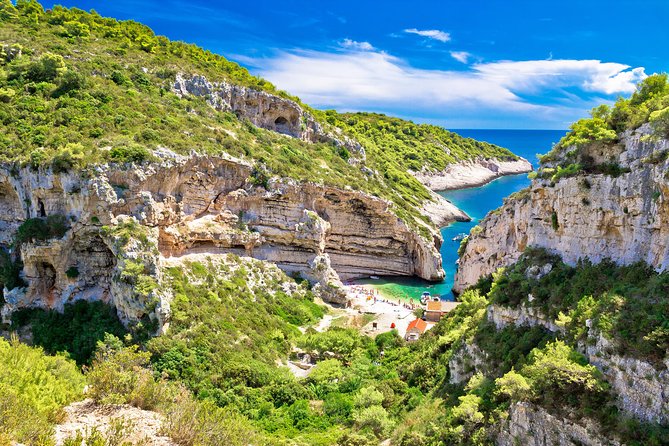 Private Blue Cave Tour from Split, Brač, Trogir and Hvar - Stiniva Cove on Vis: best-beach hype, but also real scale
