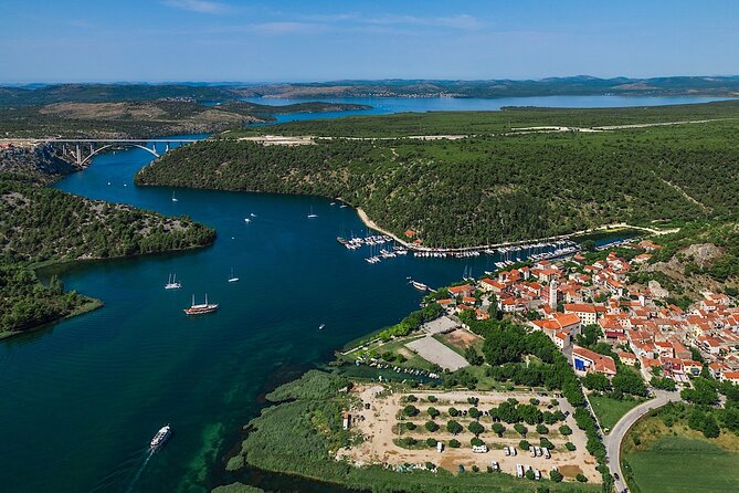 The Wonder of nature route - Panoramic Flight over Plitvice Lakes & Krka NP - Flying over Krka: falls and Visovac Monastery from above