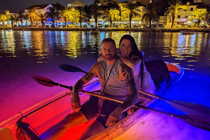 Transparent Kayak Glow Tour in Split - Back Toward the Sea and the Small Beach Stop for Night Swimming